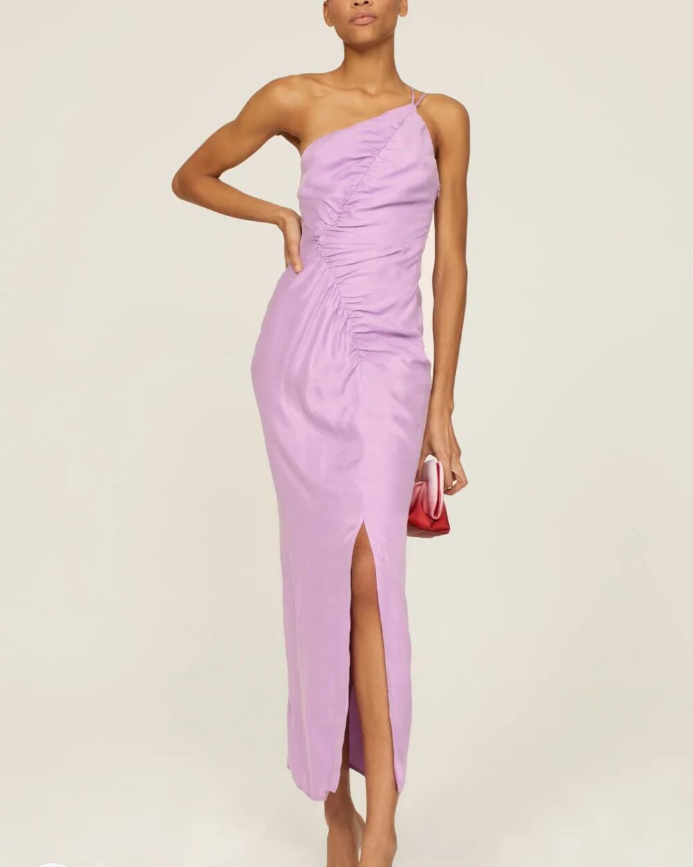 Suboo Purple Slip Gown LARGE One Shoulder Formal Cocktail Designer Ruched $249